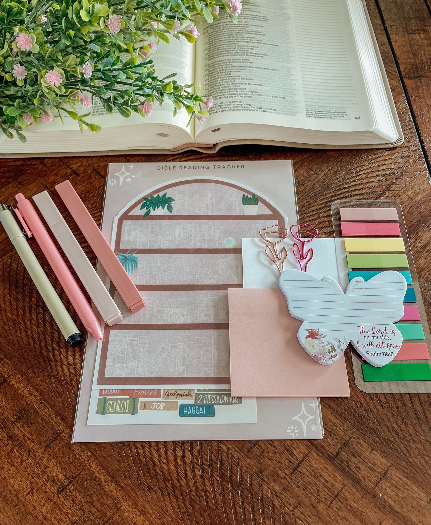 Books of the Bible Bookshelf tracker + Bible journaling supplies kit - pastel theme