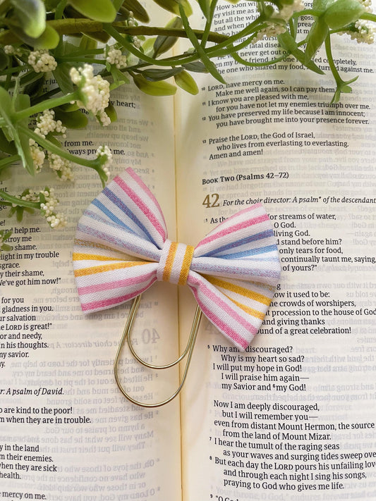 Beachy pastel stripes - petite bow bookmark