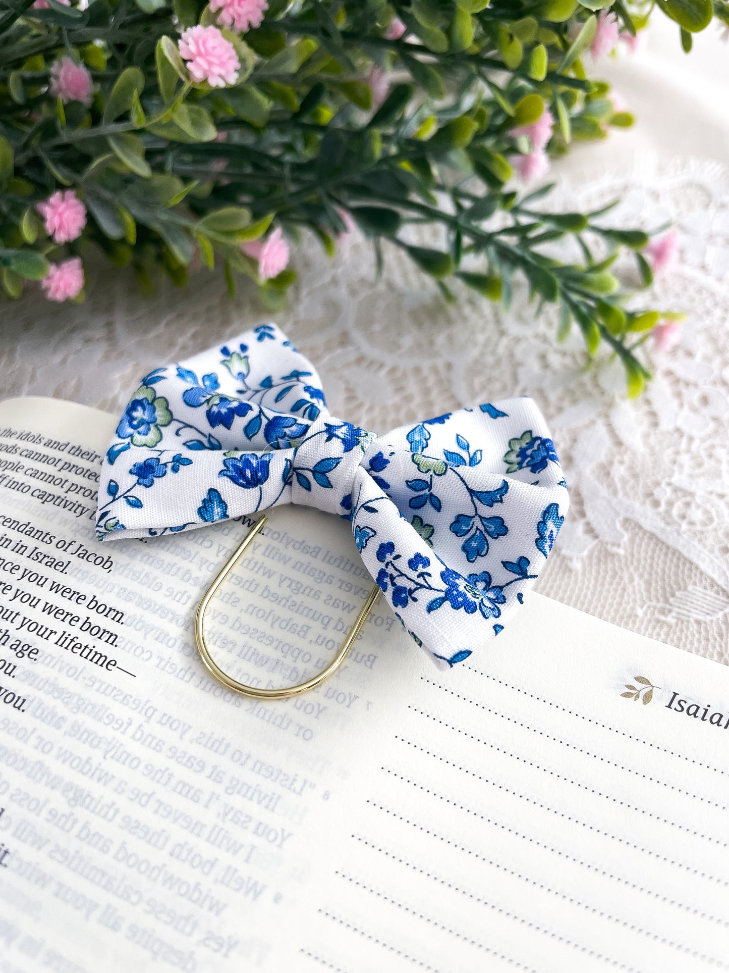 Blue Iris- petite bow bookmark