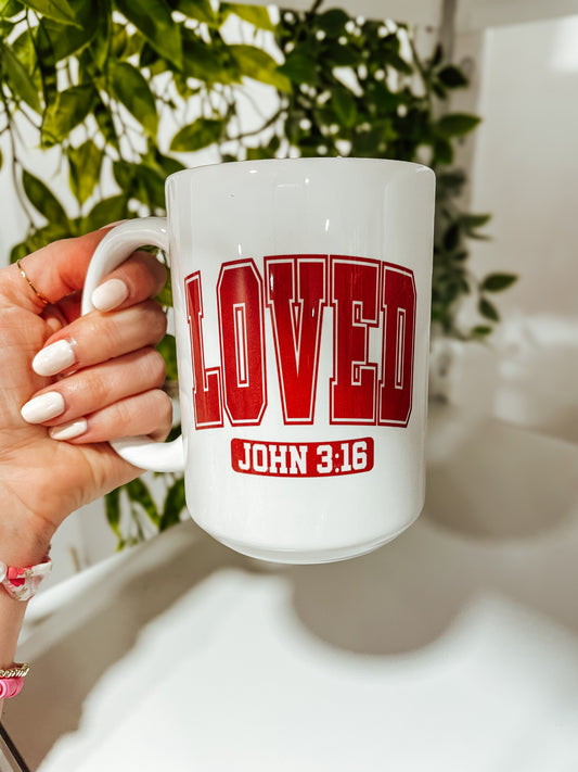 Loved John 3:16 red- 15oz mug