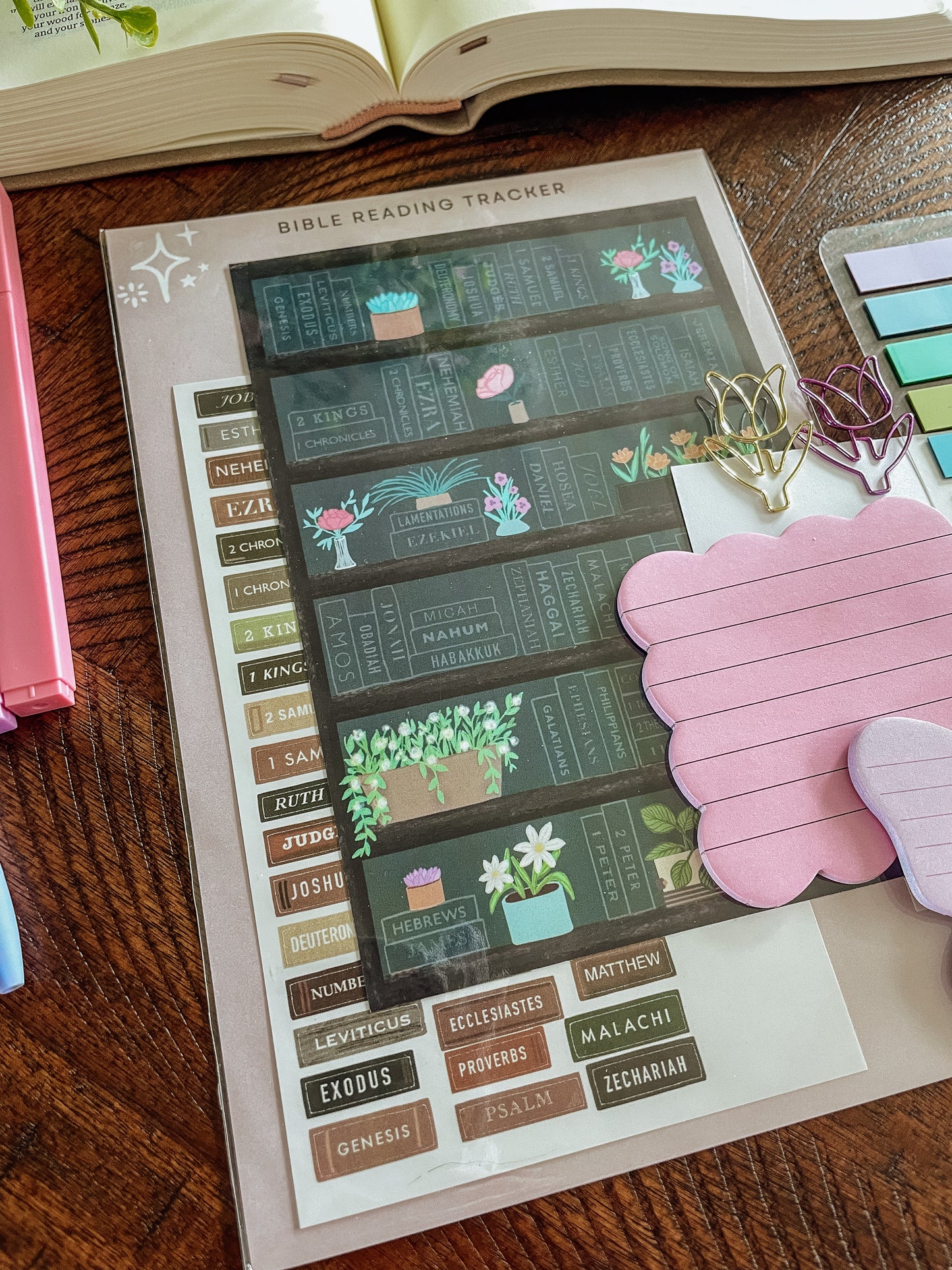 Books of the Bible Bookshelf tracker + Bible Journaling Supplies kit - Forest theme