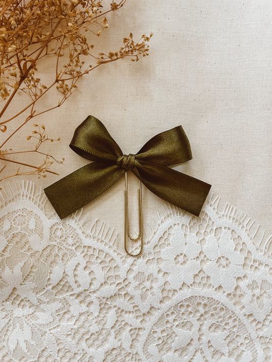 Satin Olive-ribbon bookmark