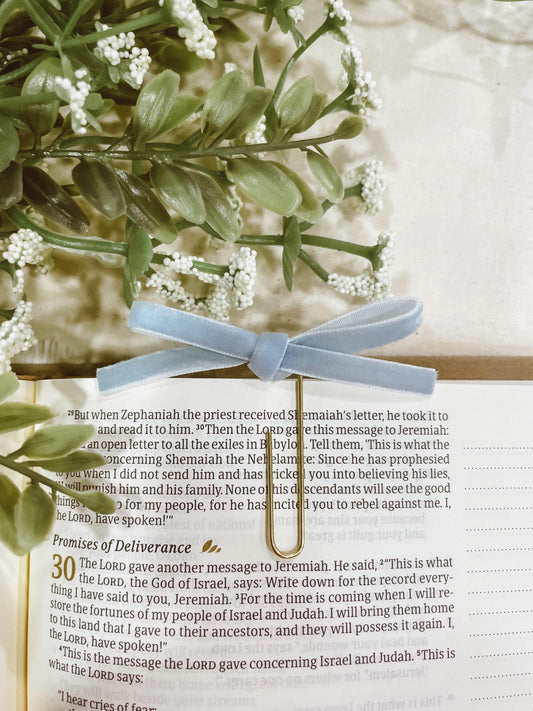 Powder Blue ~ velvet mini bow bookmark