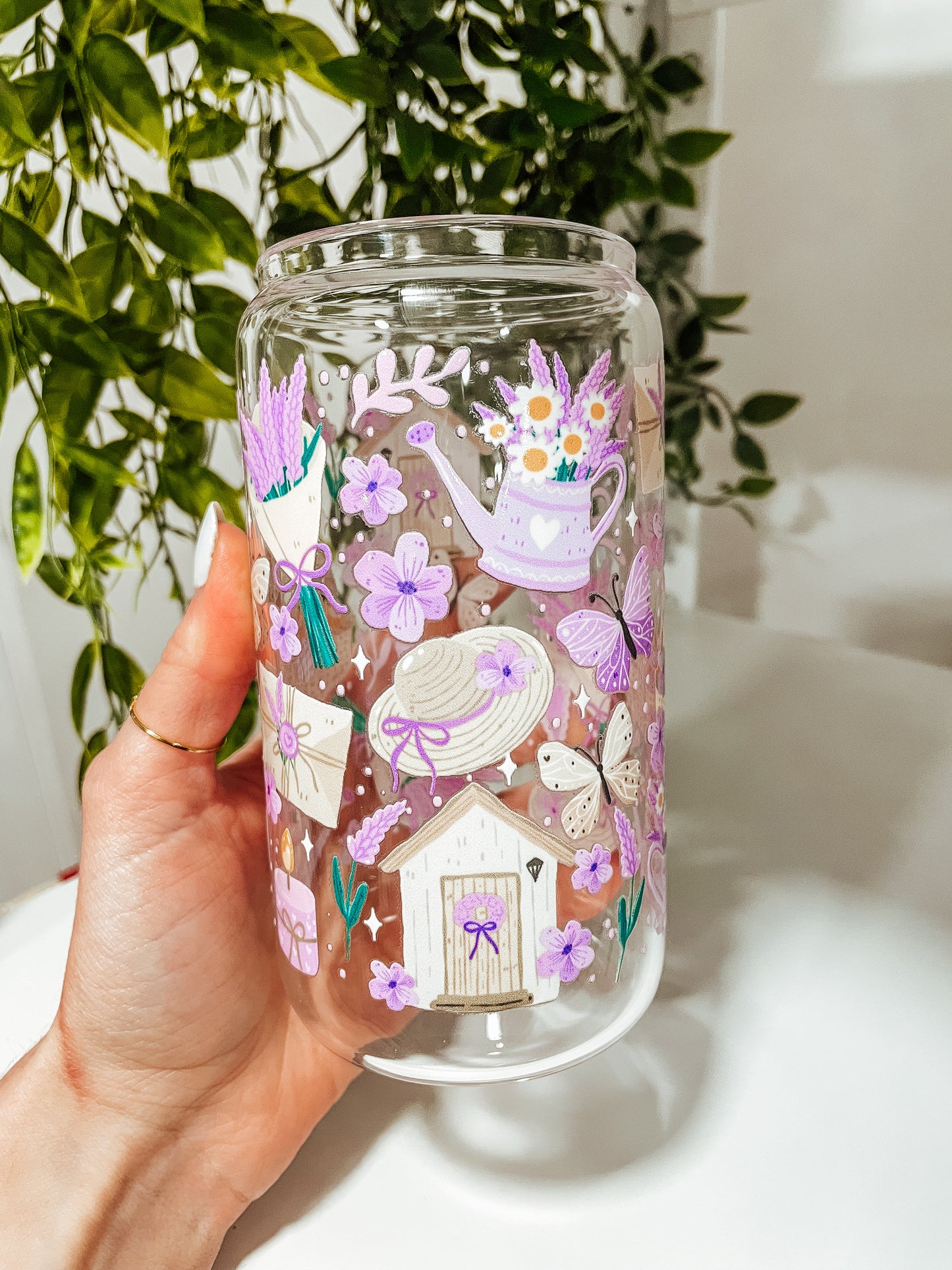 Lavender Garden- 16 oz glass tumbler