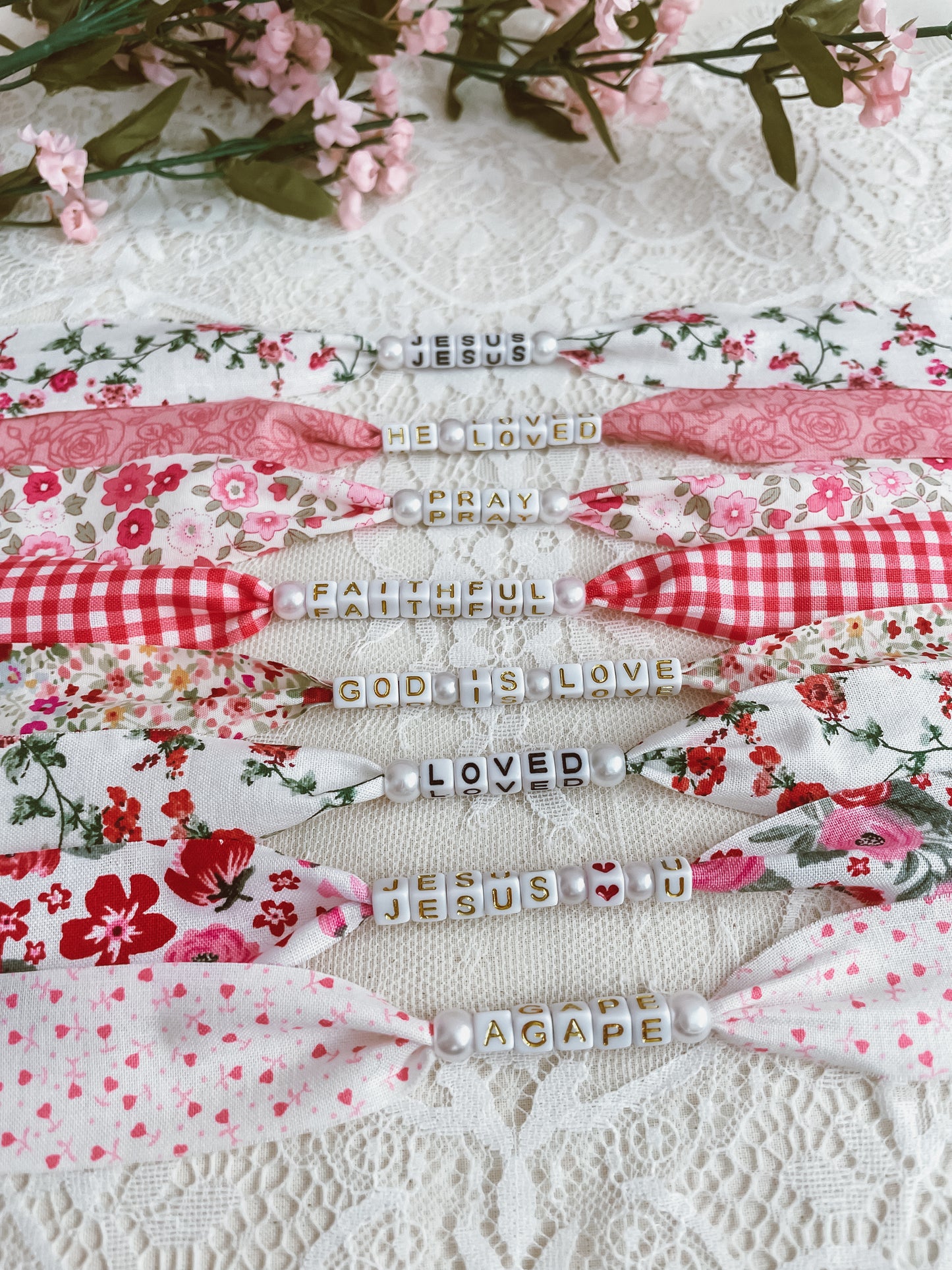 Fabric ‘love’ bracelets