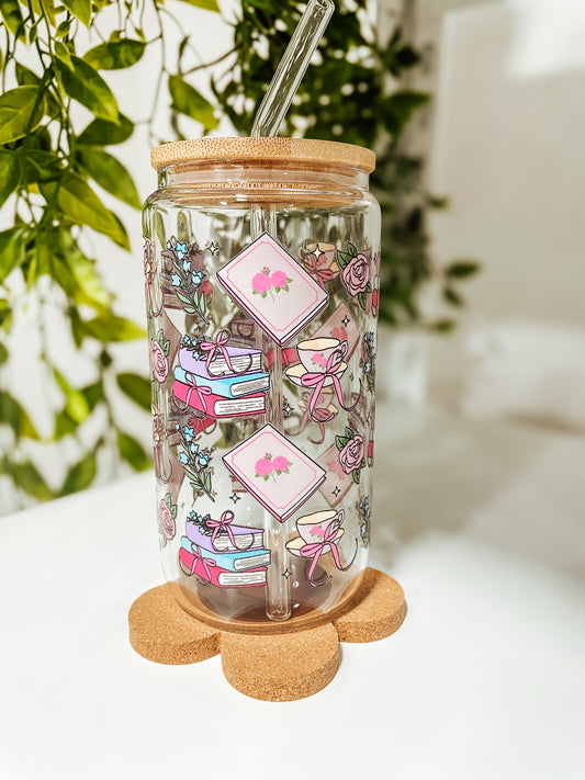 Romanticize Reading- 16 oz glass tumbler