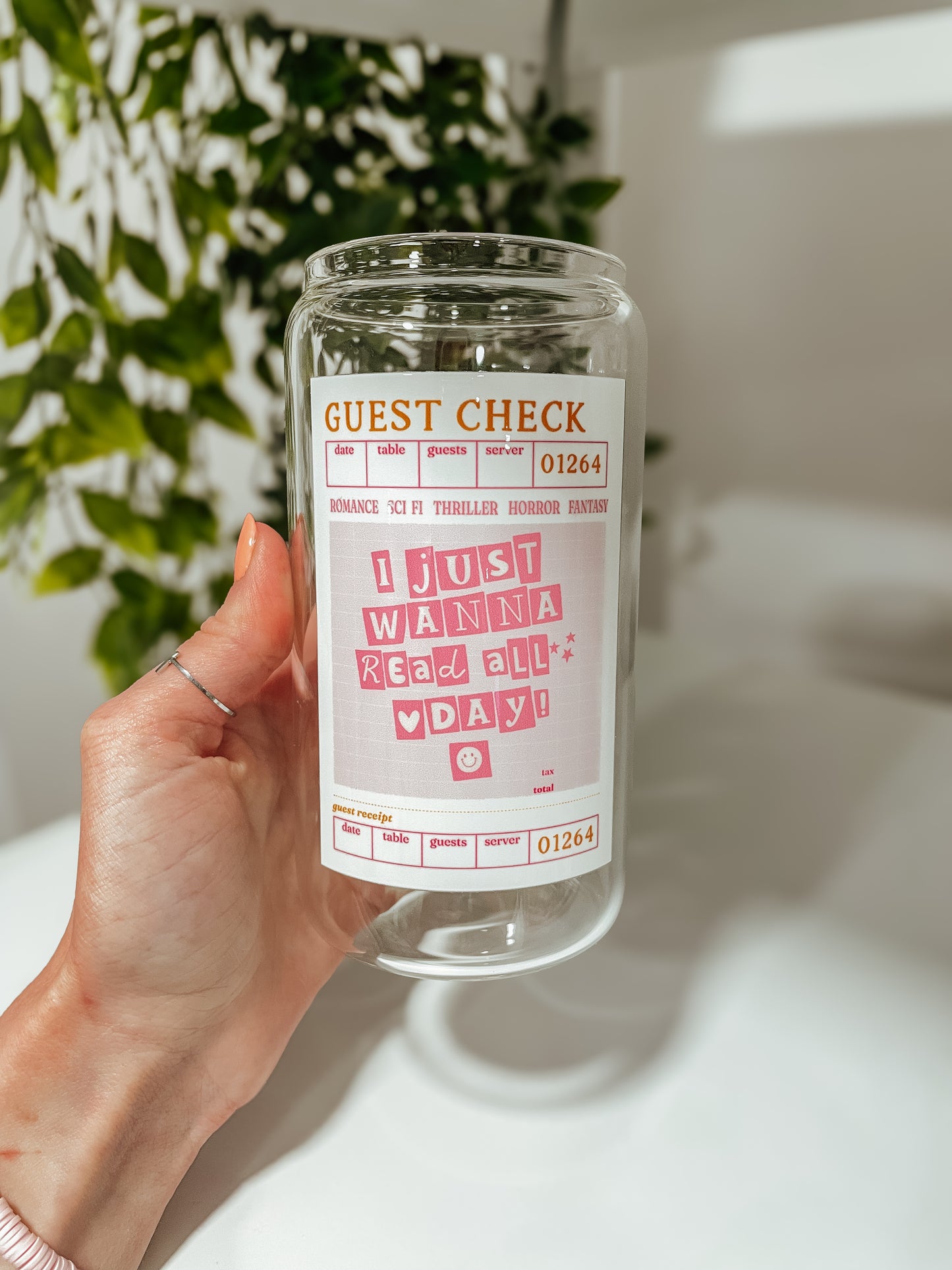 Guest Check ‘I just want to read all day’ 16oz glass tumbler