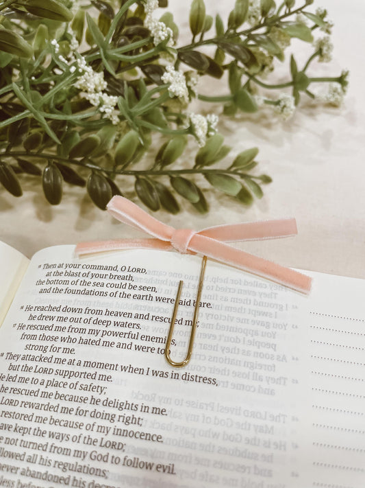 Baby pink ~ velvet mini bow bookmark