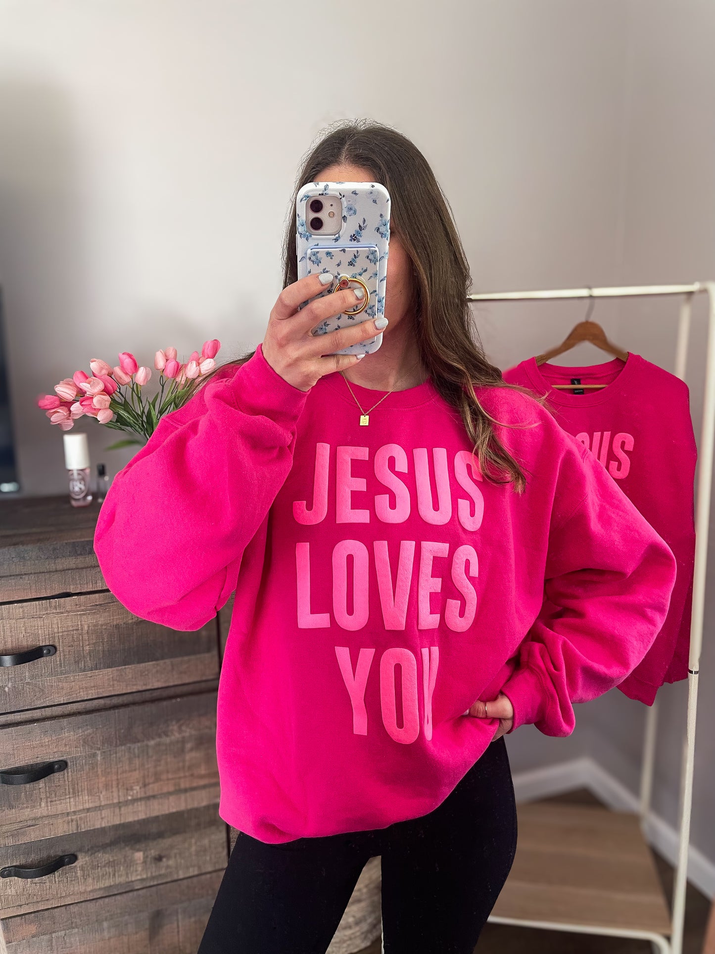 Hot Pink ‘Jesus Loves You’ crew