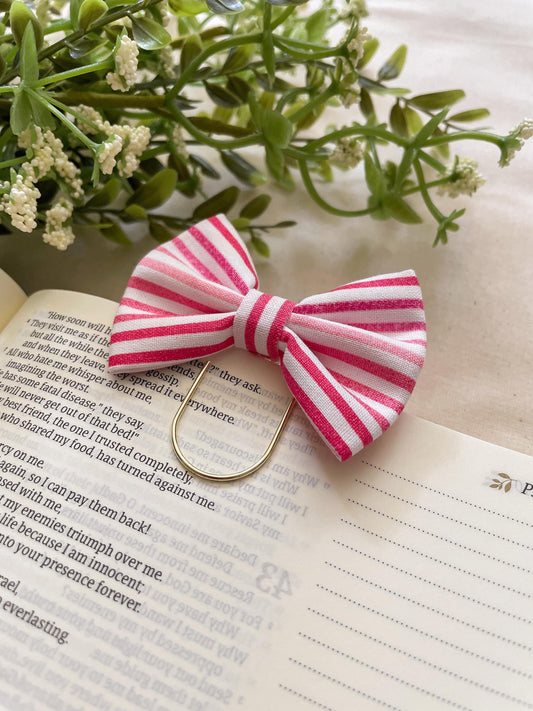 Beachy pink stripes - petite bow bookmark