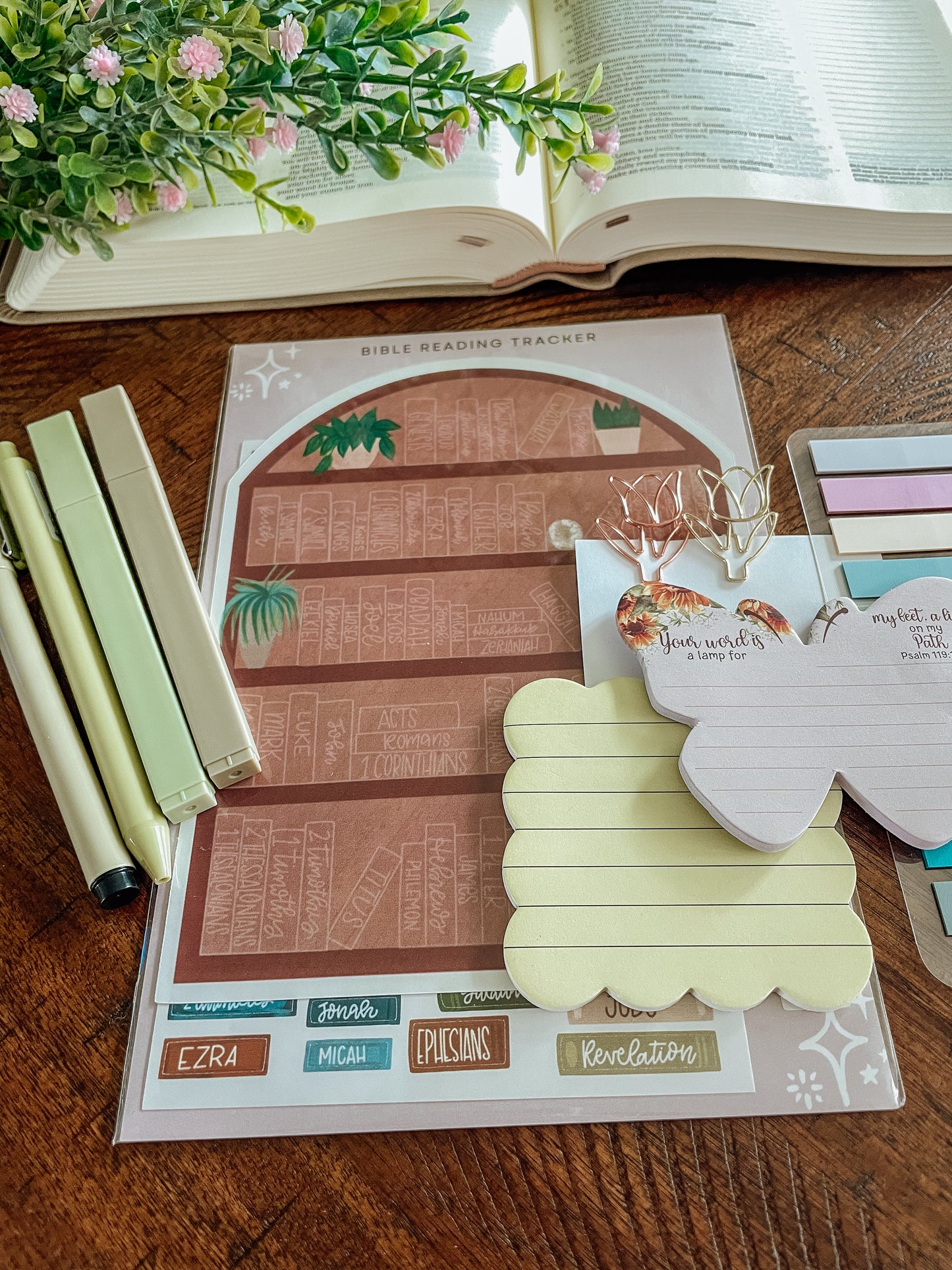 Books of the Bible Bookshelf tracker + Bible journaling supplies kit- terracotta theme