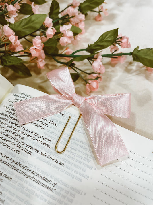 Satin Pink- ribbon bow bookmark
