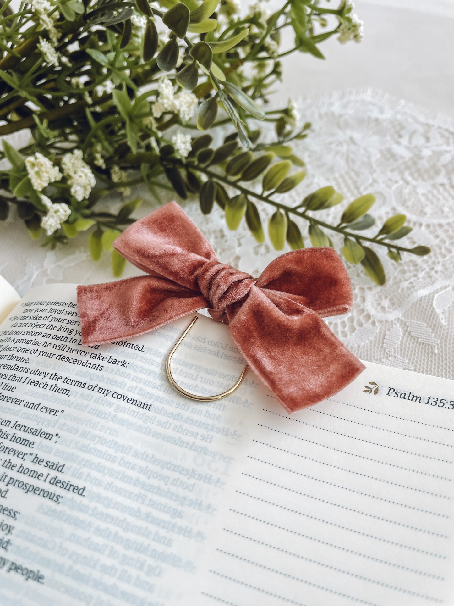 Rose Gold - velvet topknot bow bookmark