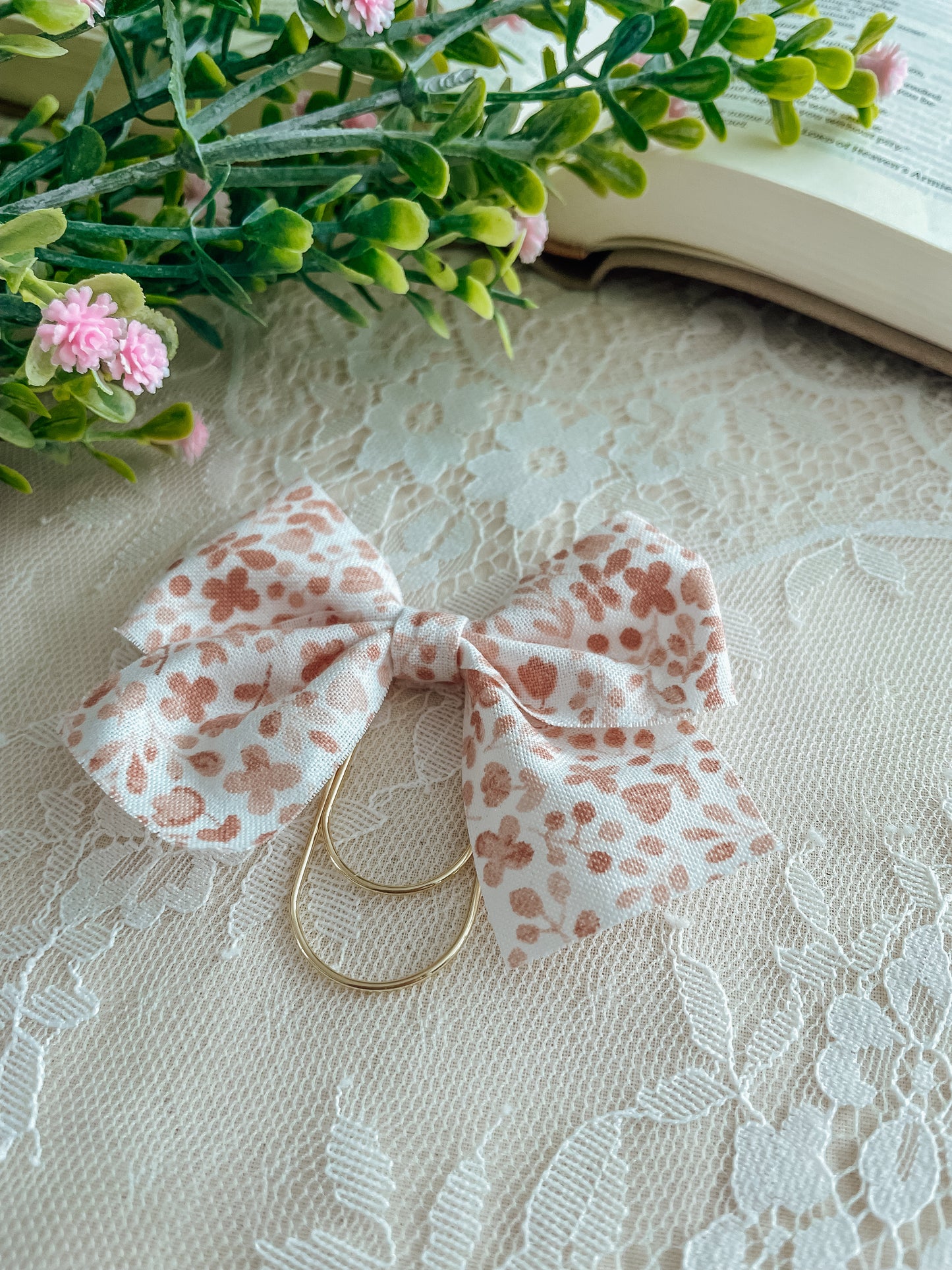 Jumbo Blush watercolor floral- bow bookmark
