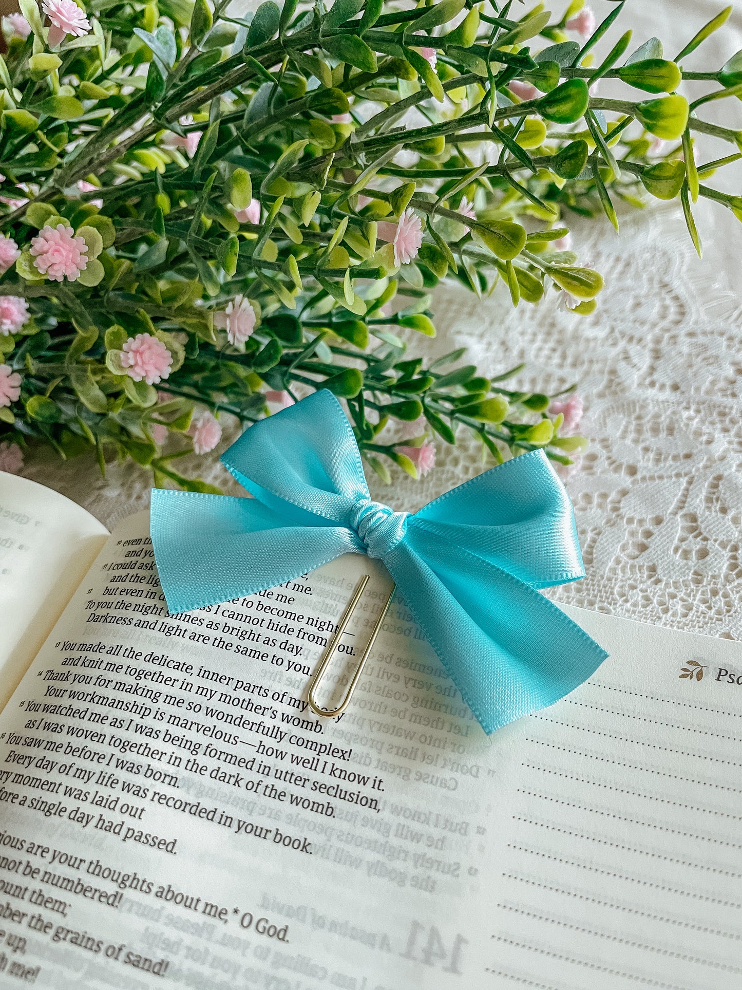 Satin Blue ~ ribbon bookmark