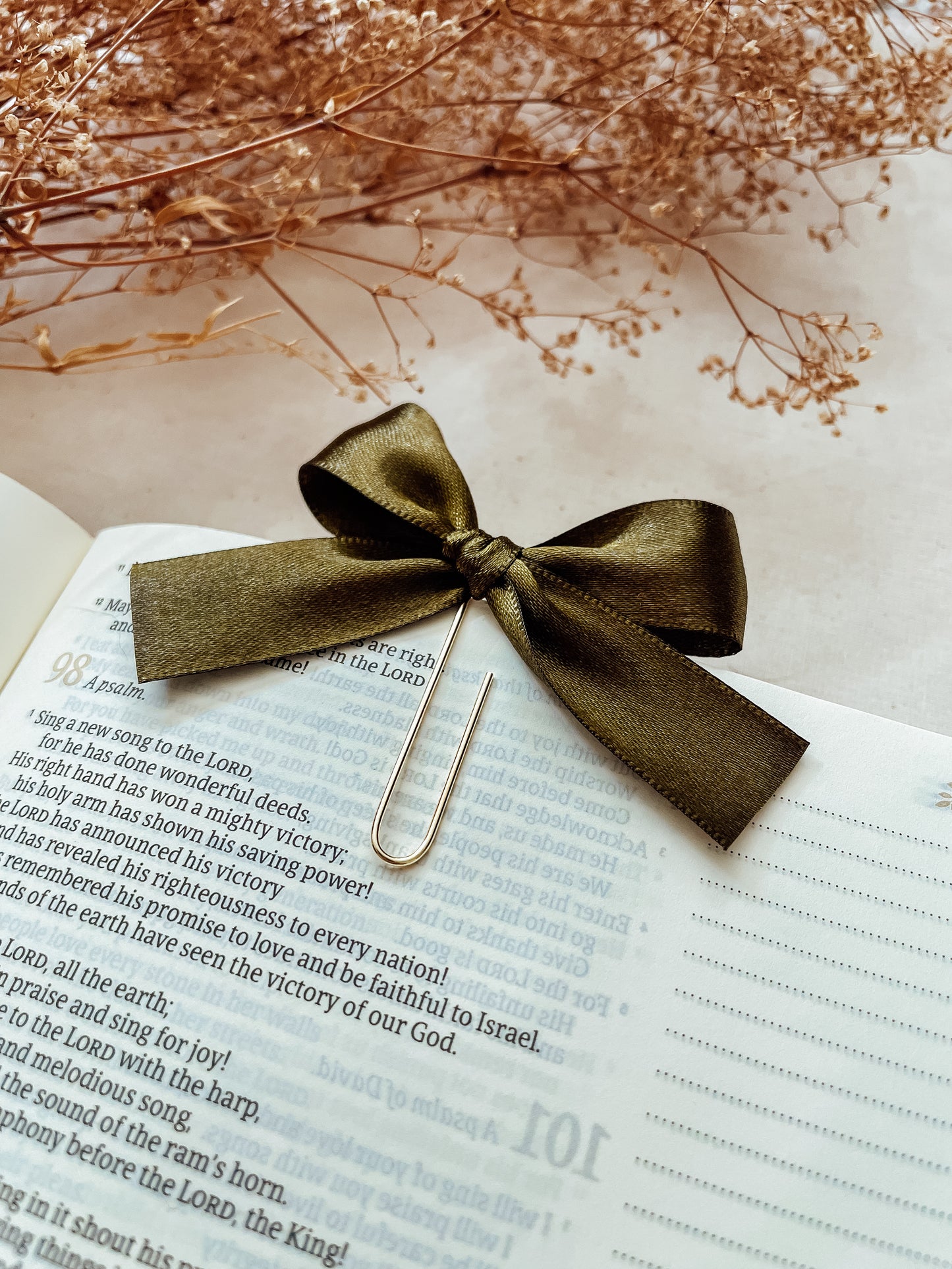 Satin Olive-ribbon bookmark