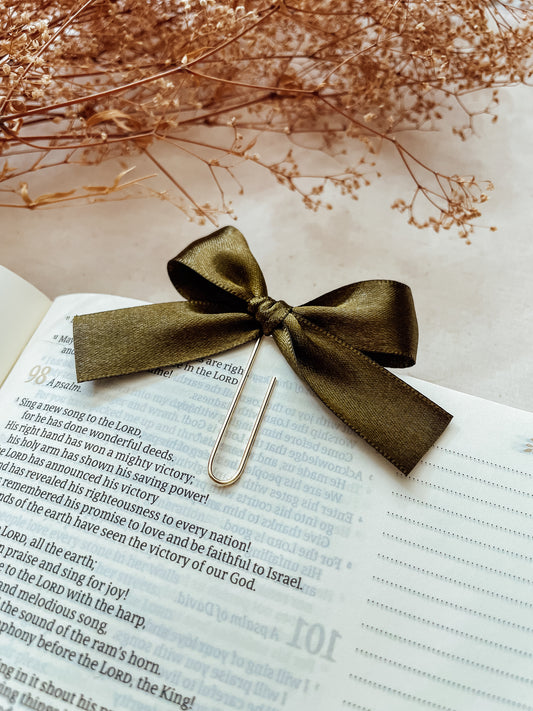 Satin Olive-ribbon bookmark