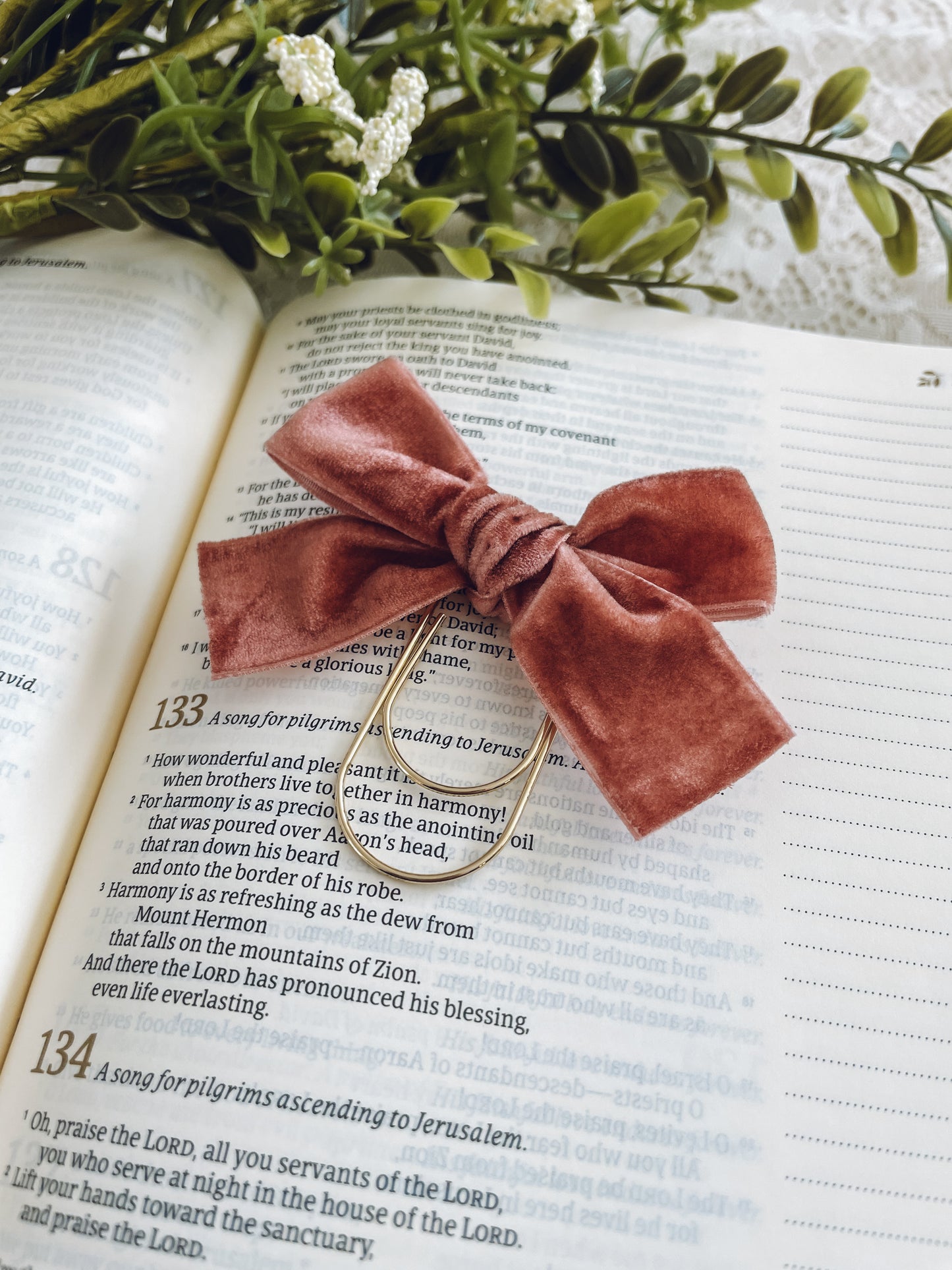 Rose Gold - velvet topknot bow bookmark