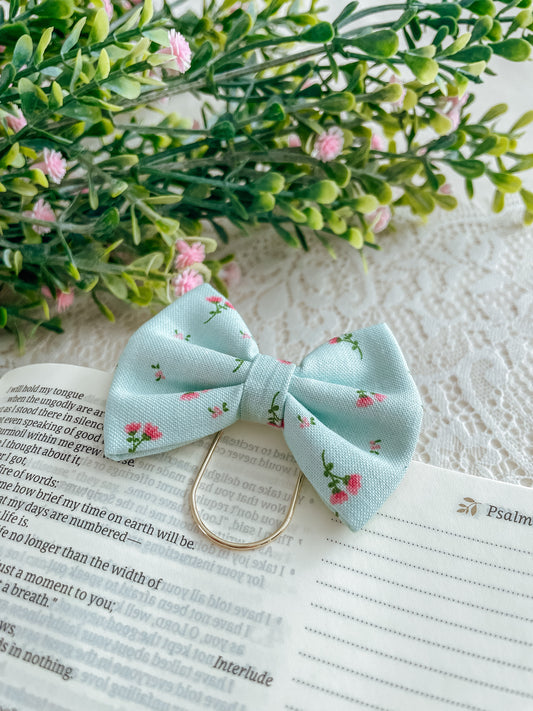 Mint Floral-petite bow bookmark