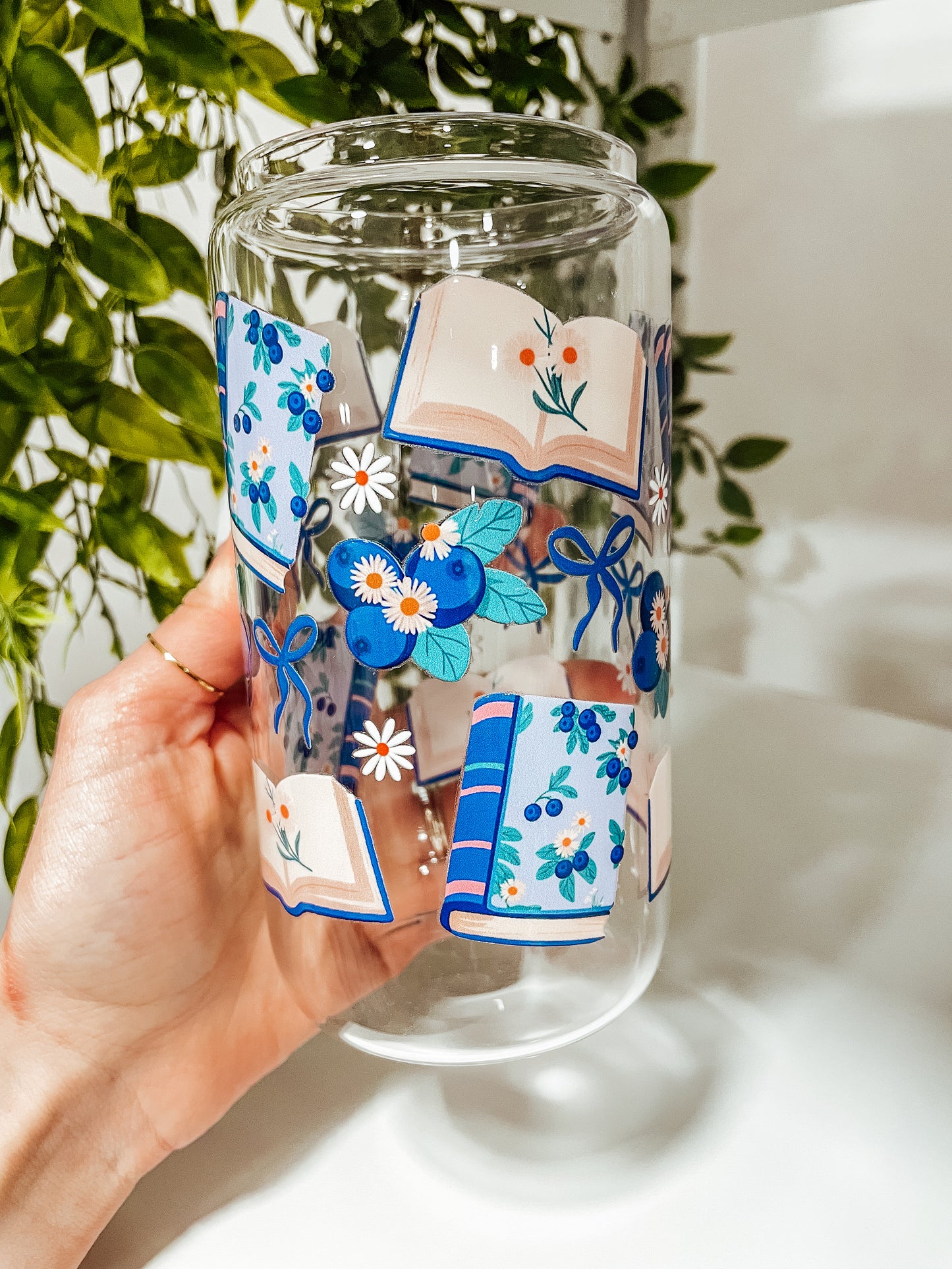 Blueberry Bookish-16 oz glass tumbler
