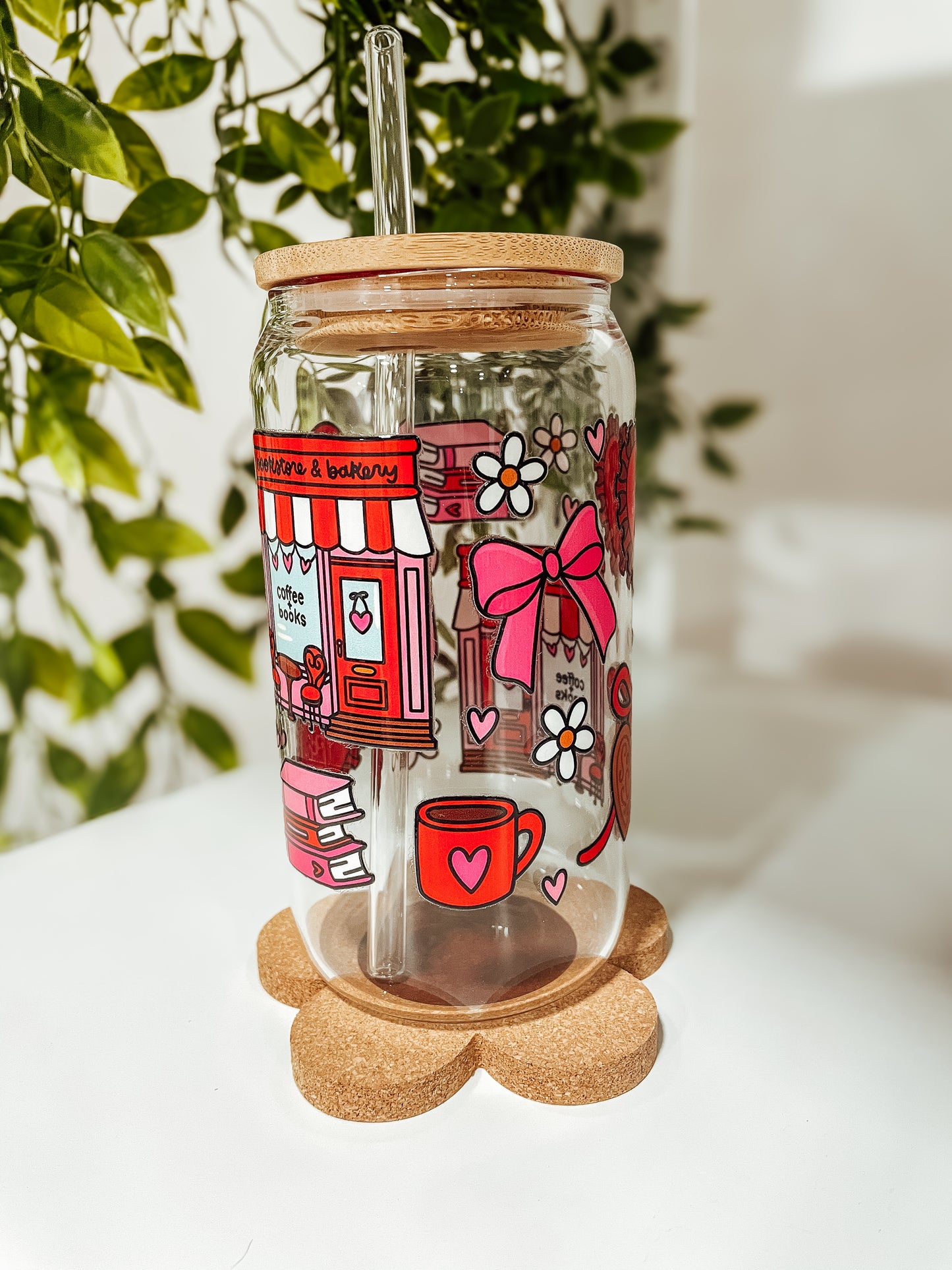 Lovely Bookstore Date - 16oz glass tumbler