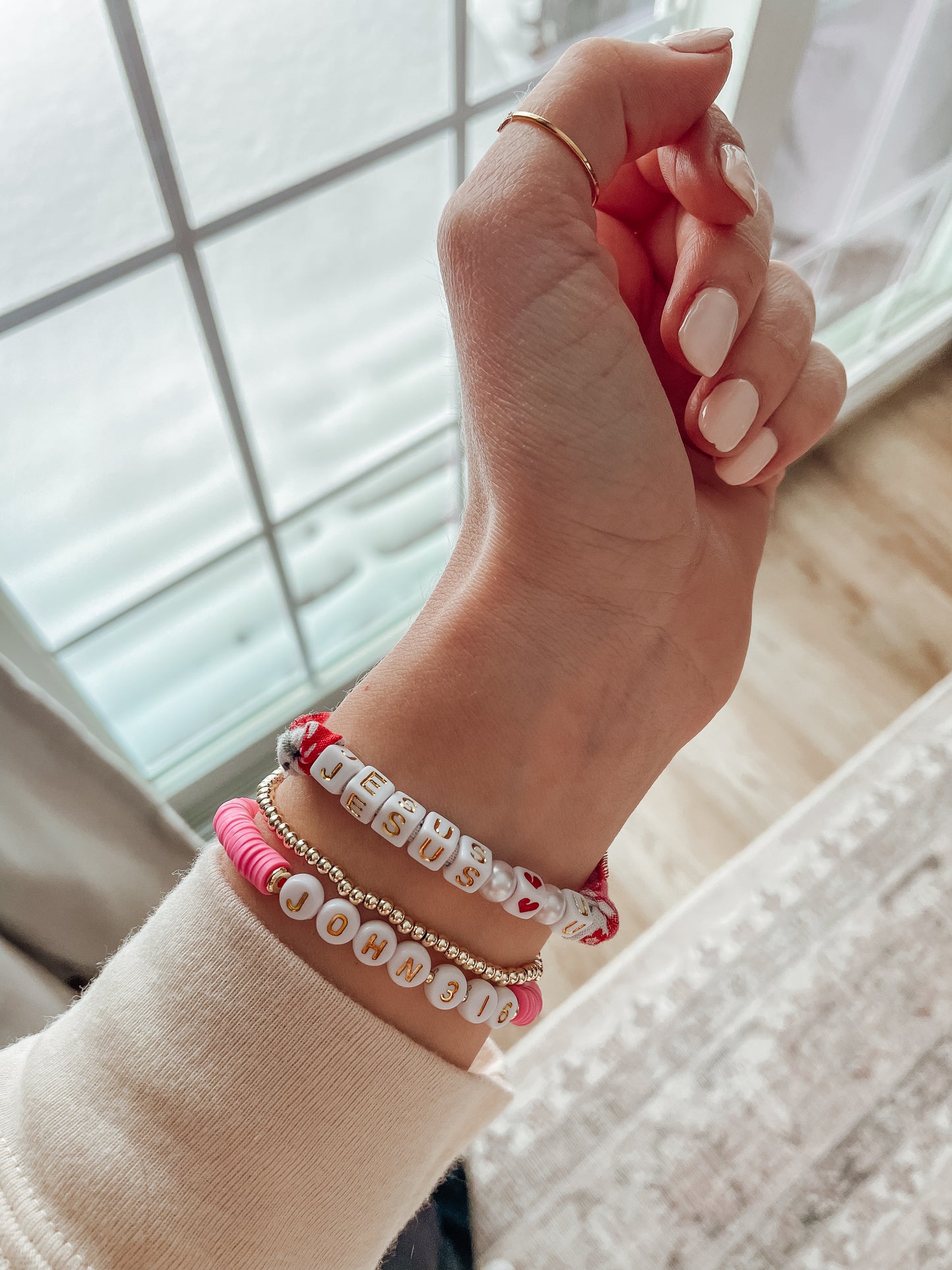 Fabric ‘love’ bracelets