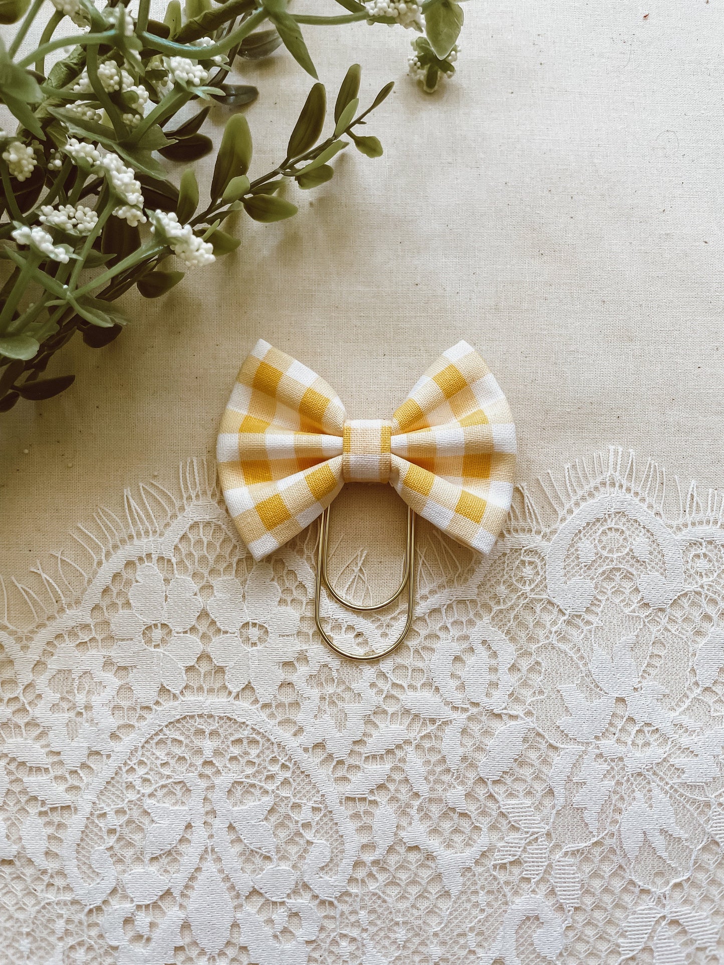 Buttercup yellow gingham- petite bow bookmark