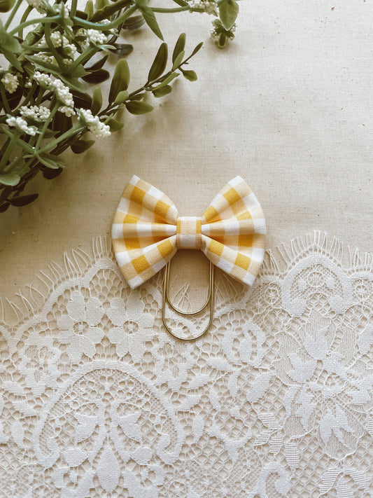 Buttercup yellow gingham- petite bow bookmark