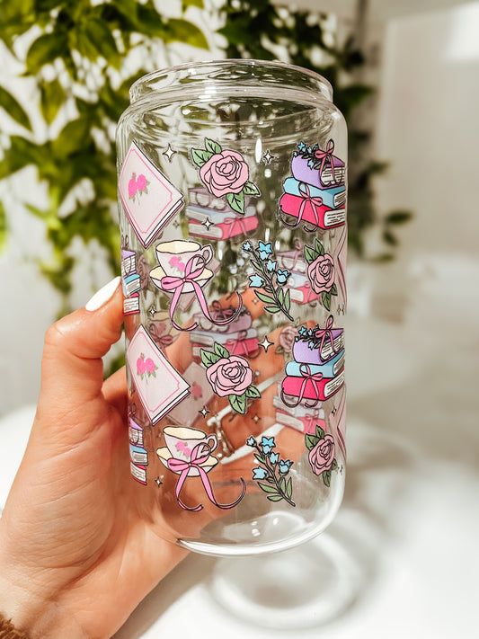 Romanticize Reading- 16 oz glass tumbler