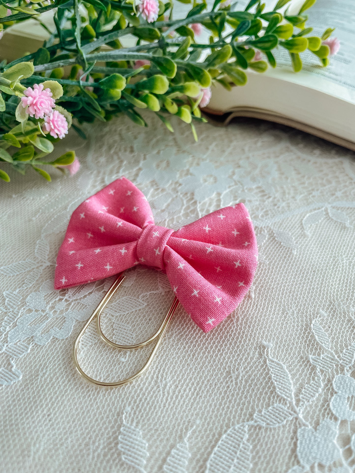 Pink Cross- petite bow bookmark