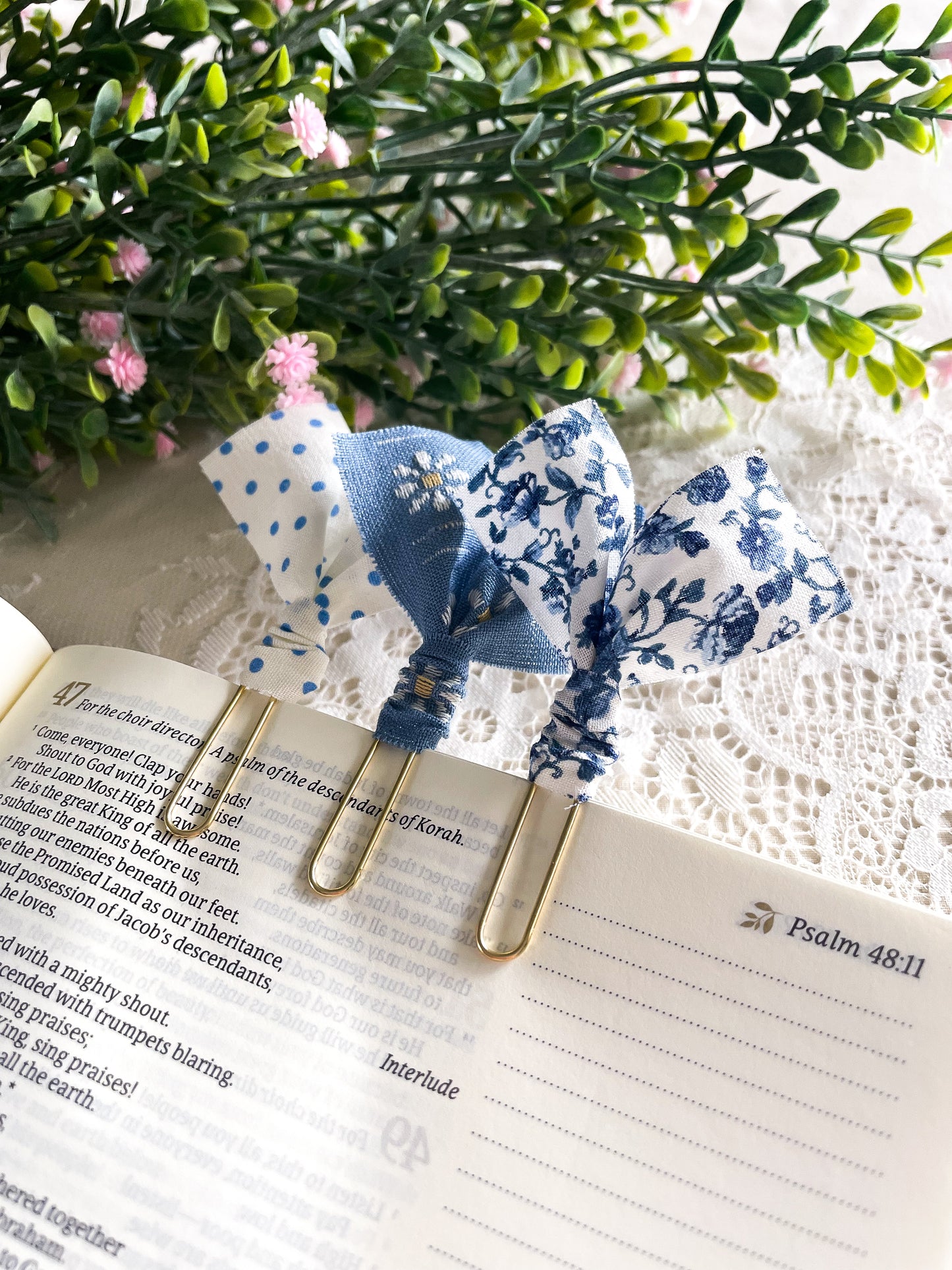 French Blue florals ~ set of 3 page markers