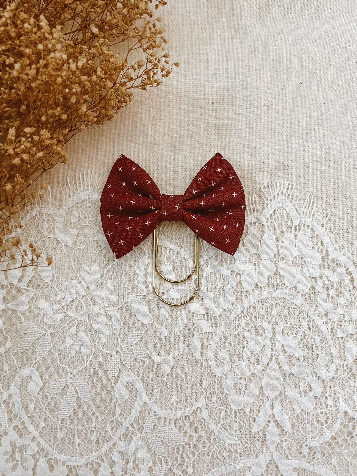 Burgundy Cross- petite bow bookmark