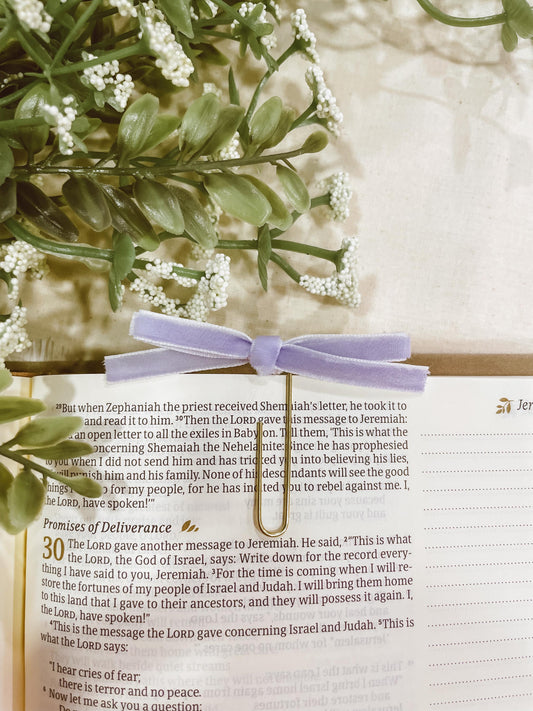 Lilac ~ velvet mini bow bookmark