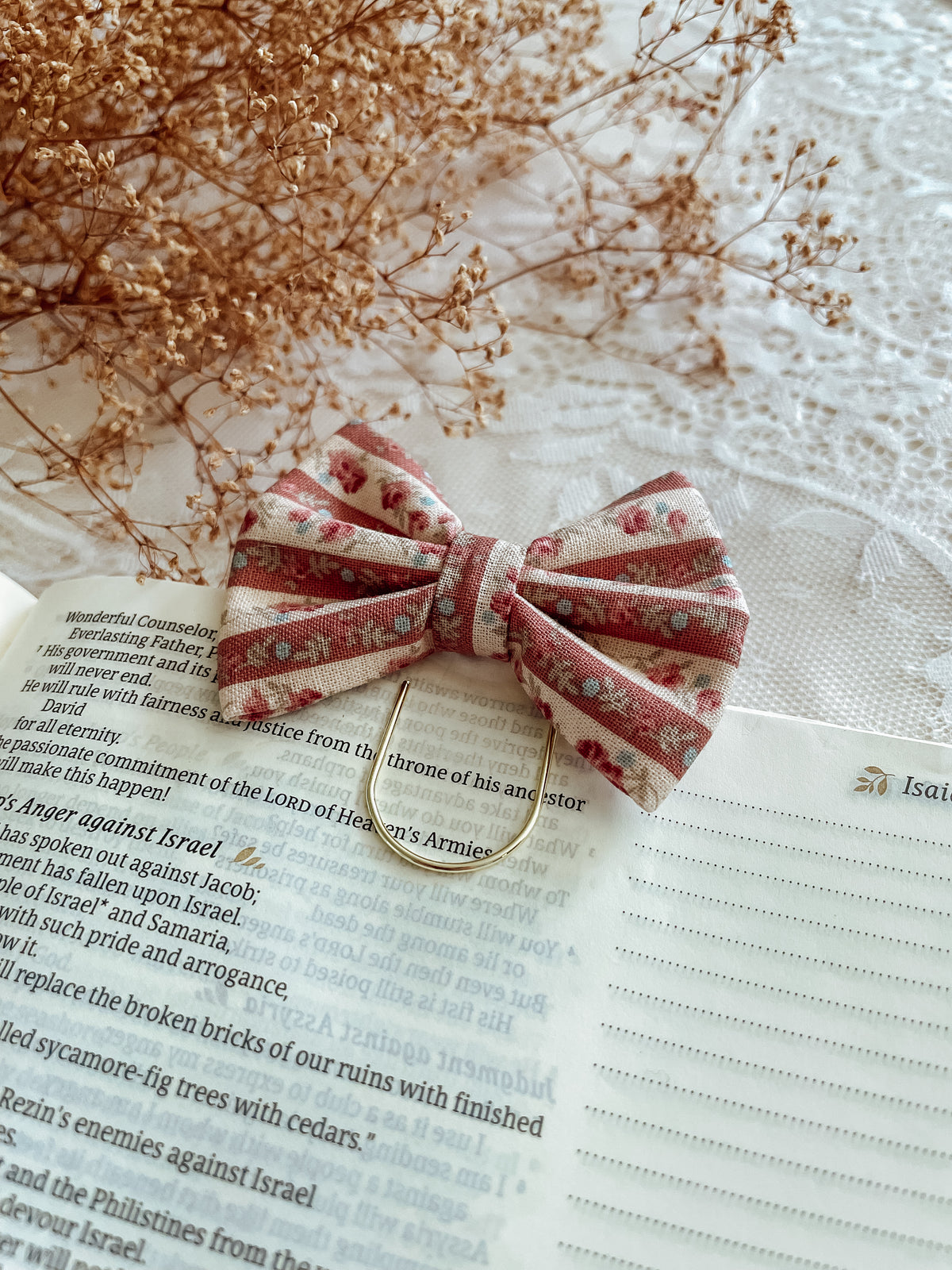 Dusty Rose - petite bow bookmark
