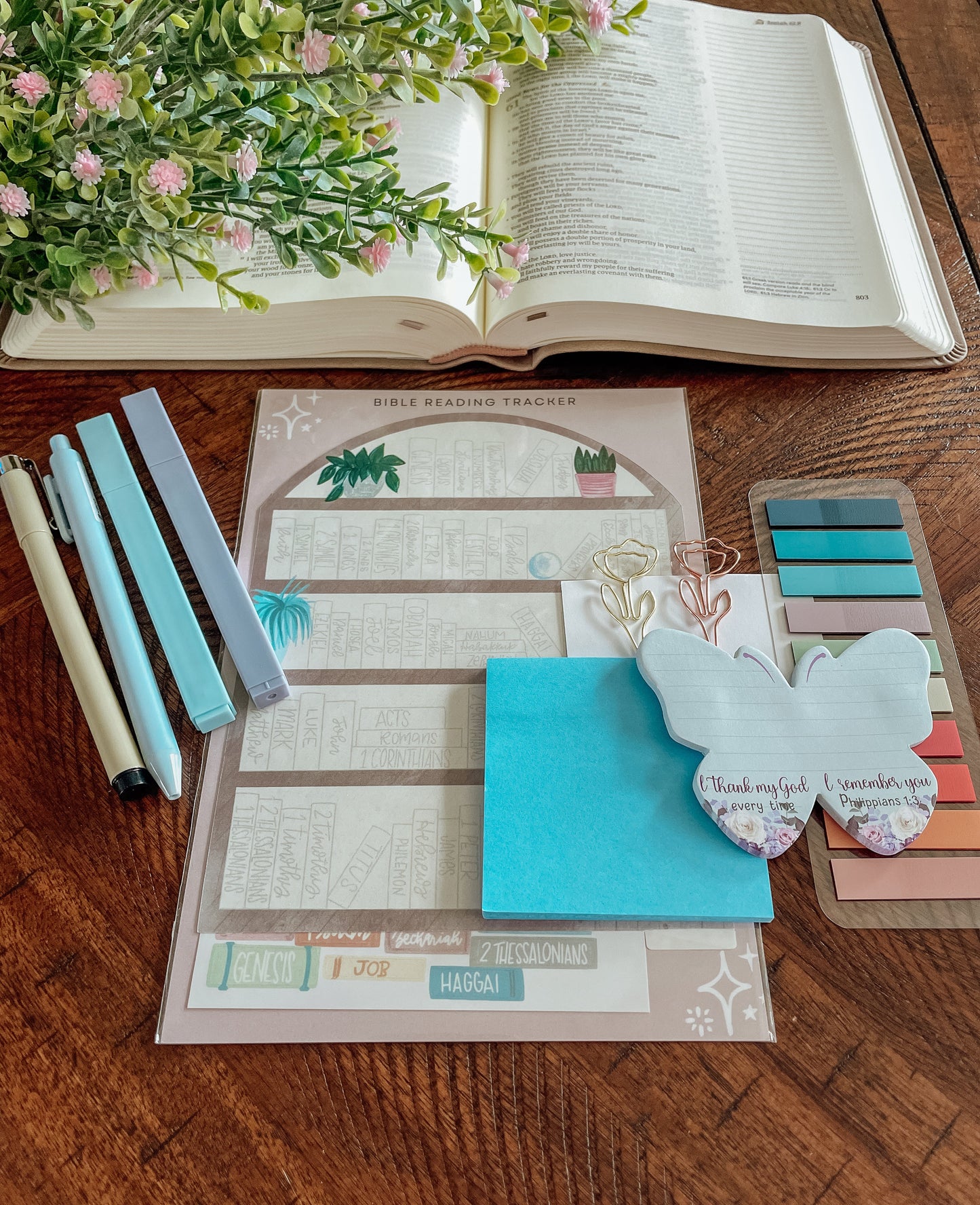 Books of the Bible Bookshelf tracker + Bible journaling supplies kit- neutral theme