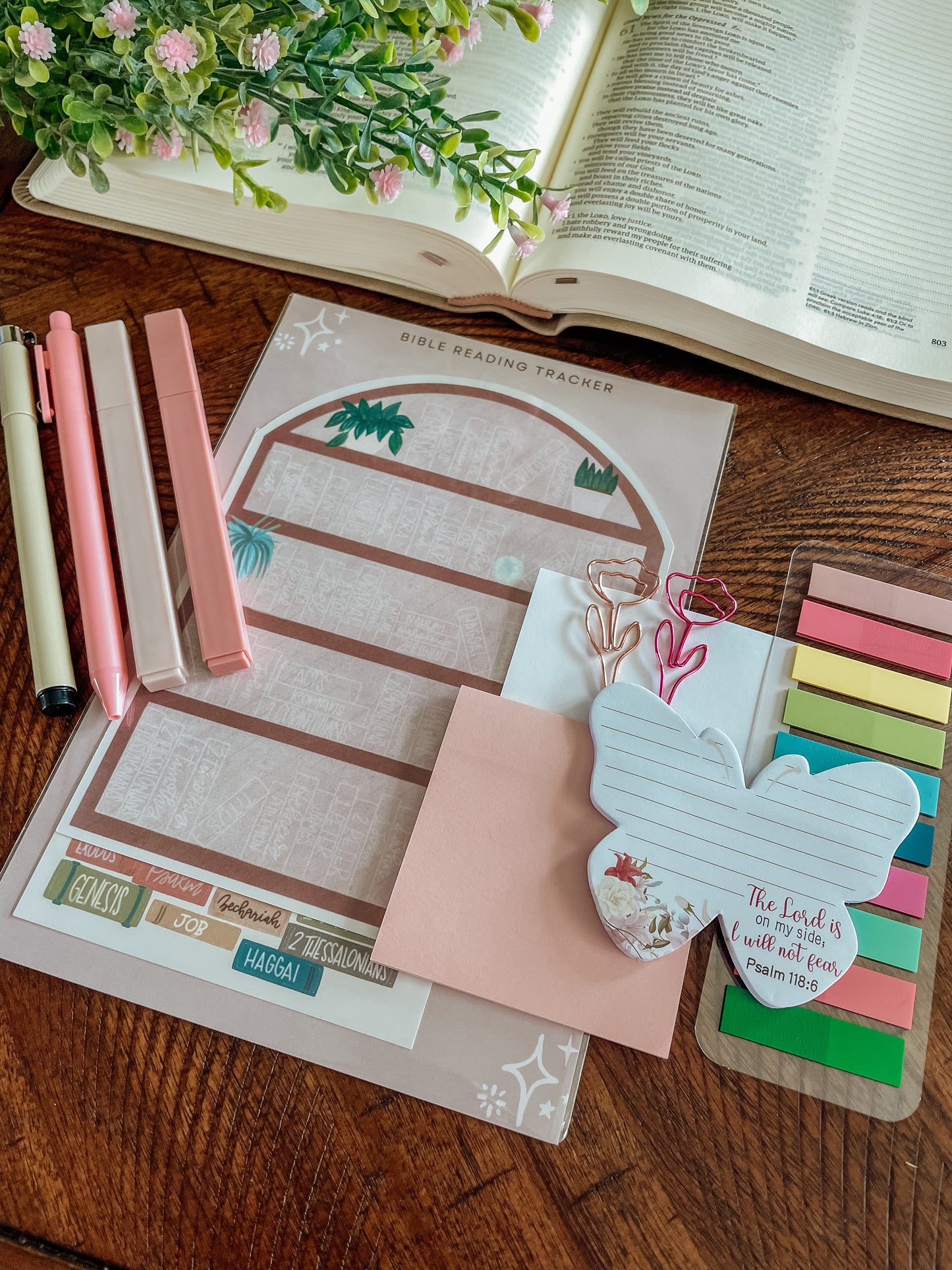 Books of the Bible Bookshelf tracker + Bible journaling supplies kit - pastel theme