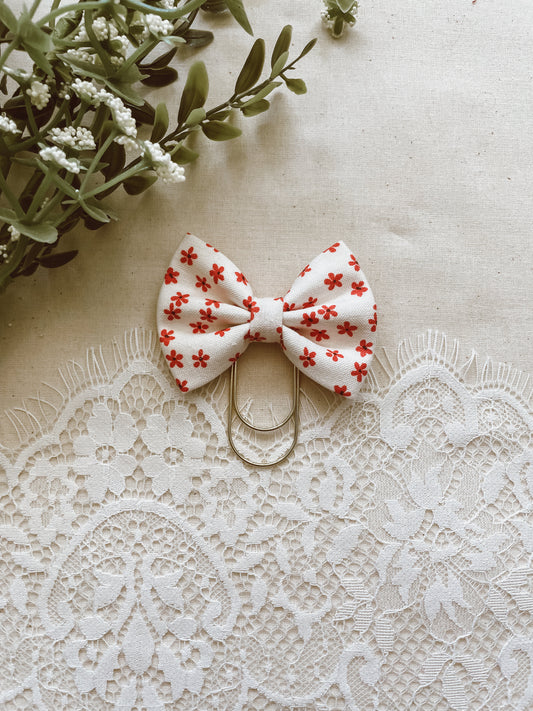 Dainty red floral- petite bow bookmark