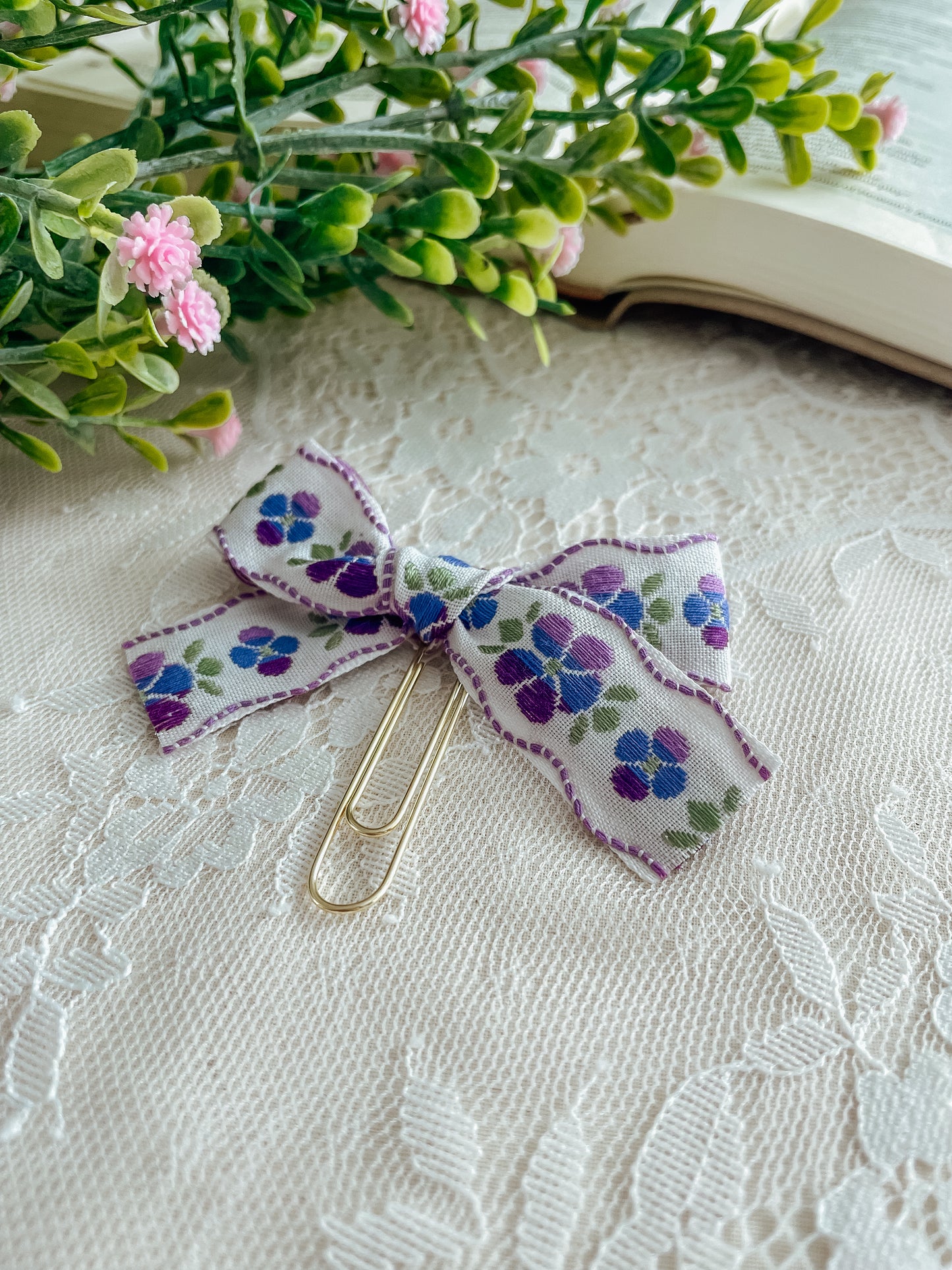 Purple Iris- ribbon bow bookmark