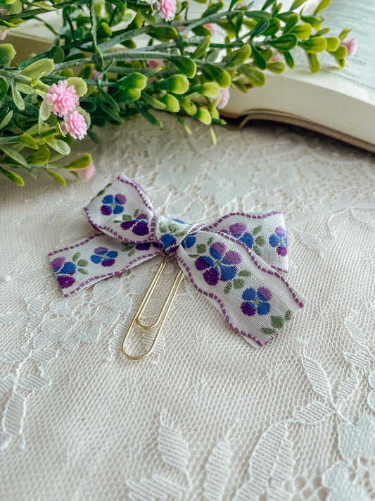 Purple Iris- ribbon bow bookmark