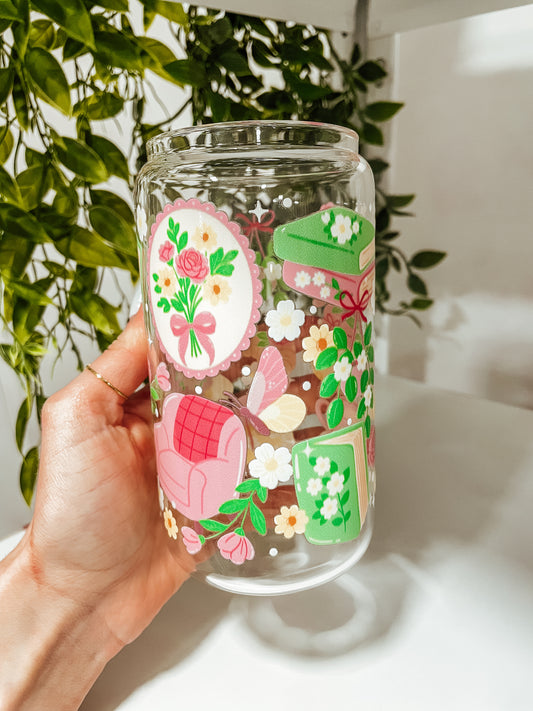 Dreaming of Reading- 16 oz glass tumbler