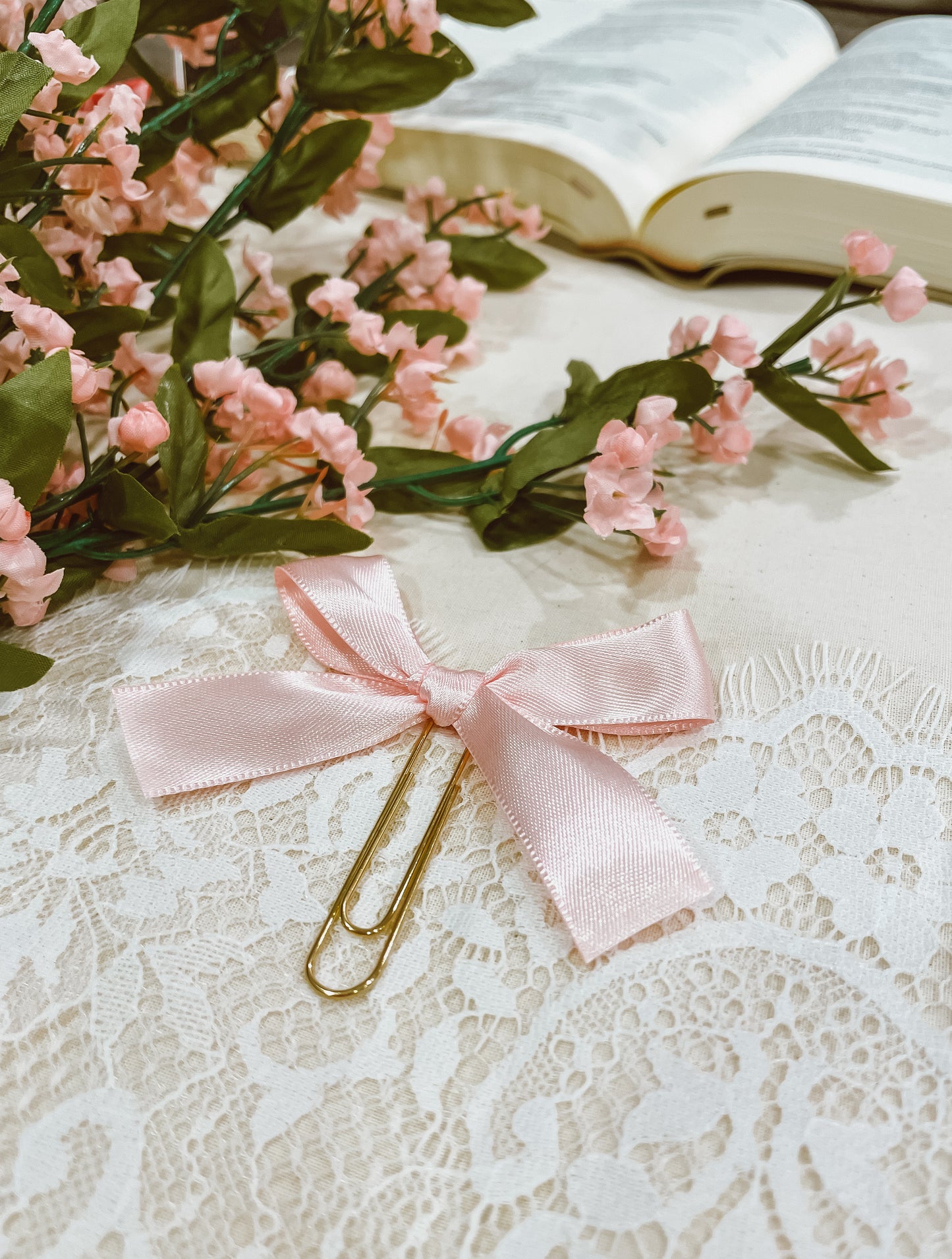 Satin Pink- ribbon bow bookmark