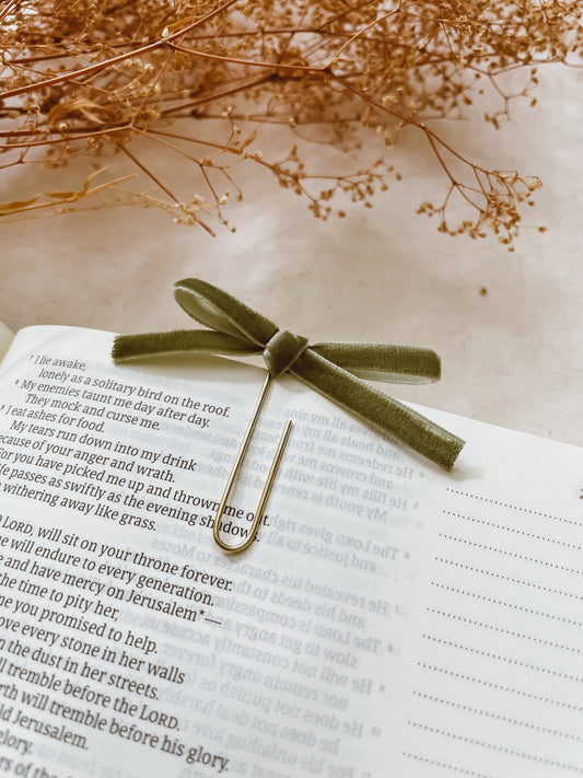 Olive-velvet ribbon bookmark