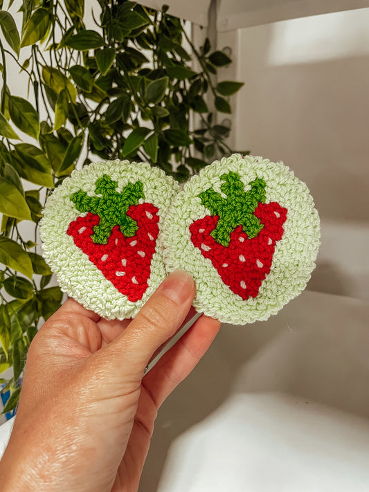 Strawberries - set of 2 coaster mug rugs