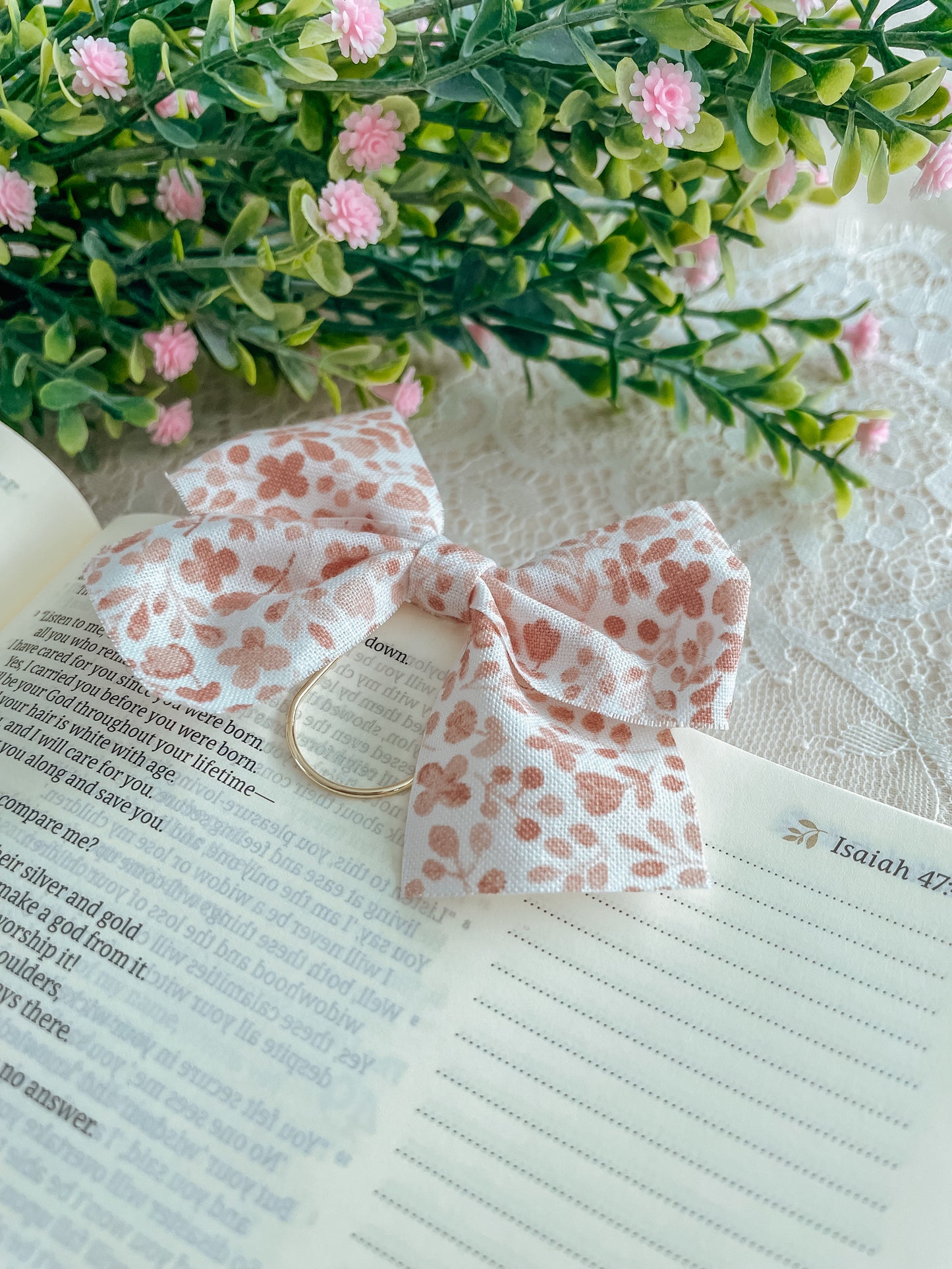 Jumbo Blush watercolor floral- bow bookmark