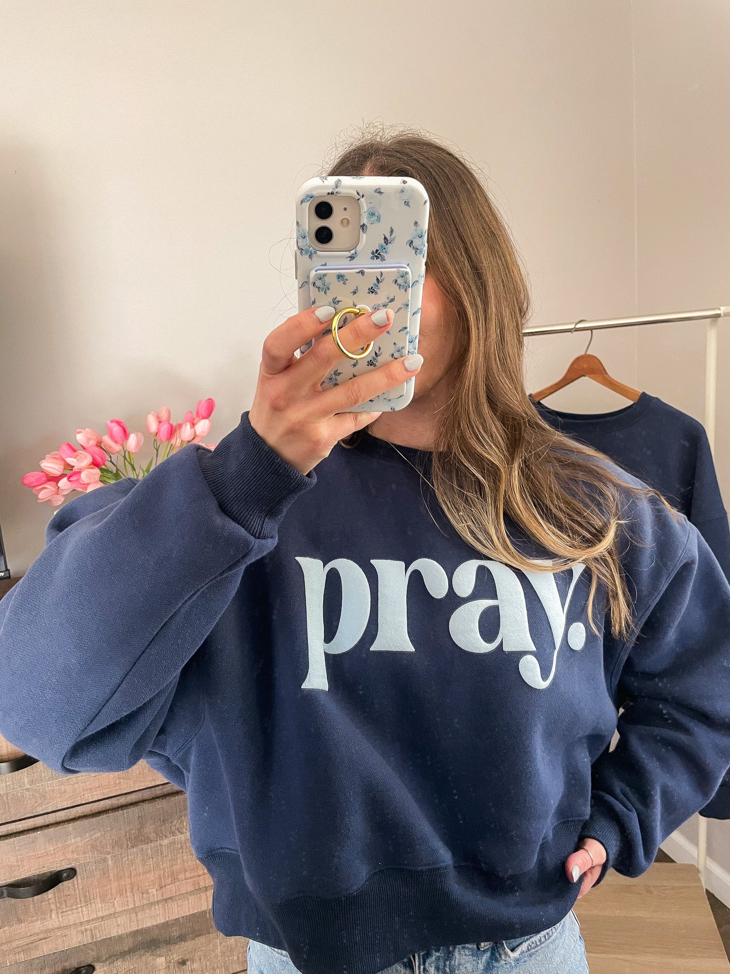 Pray Crop Crew + Bracelet set