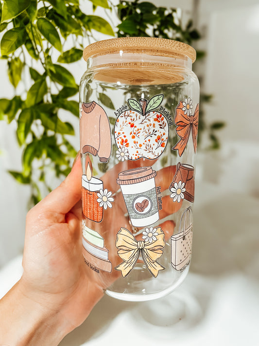 Fall Girl Things- 16oz glass tumbler