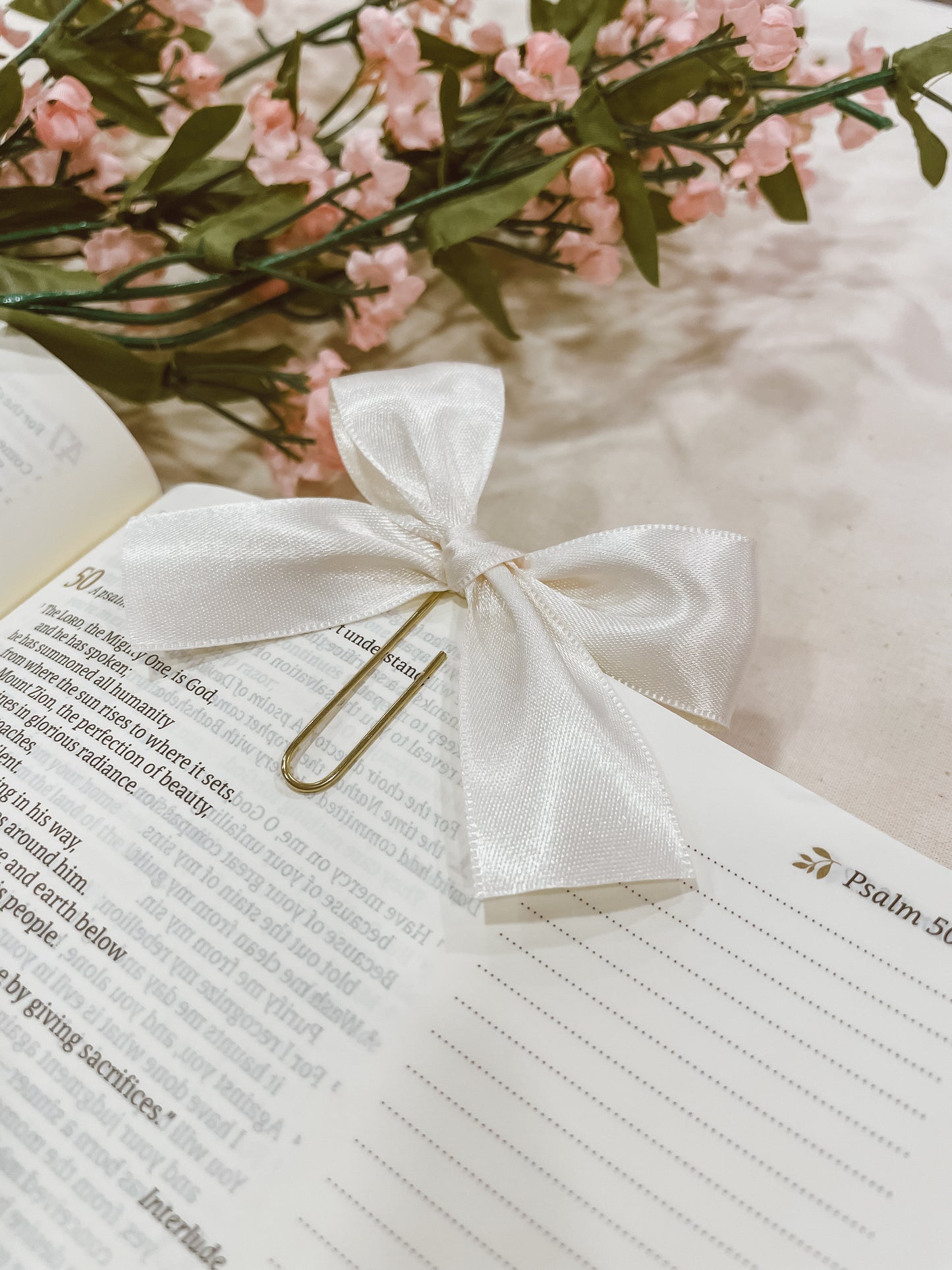 Ivory Satin- ribbon bow bookmark
