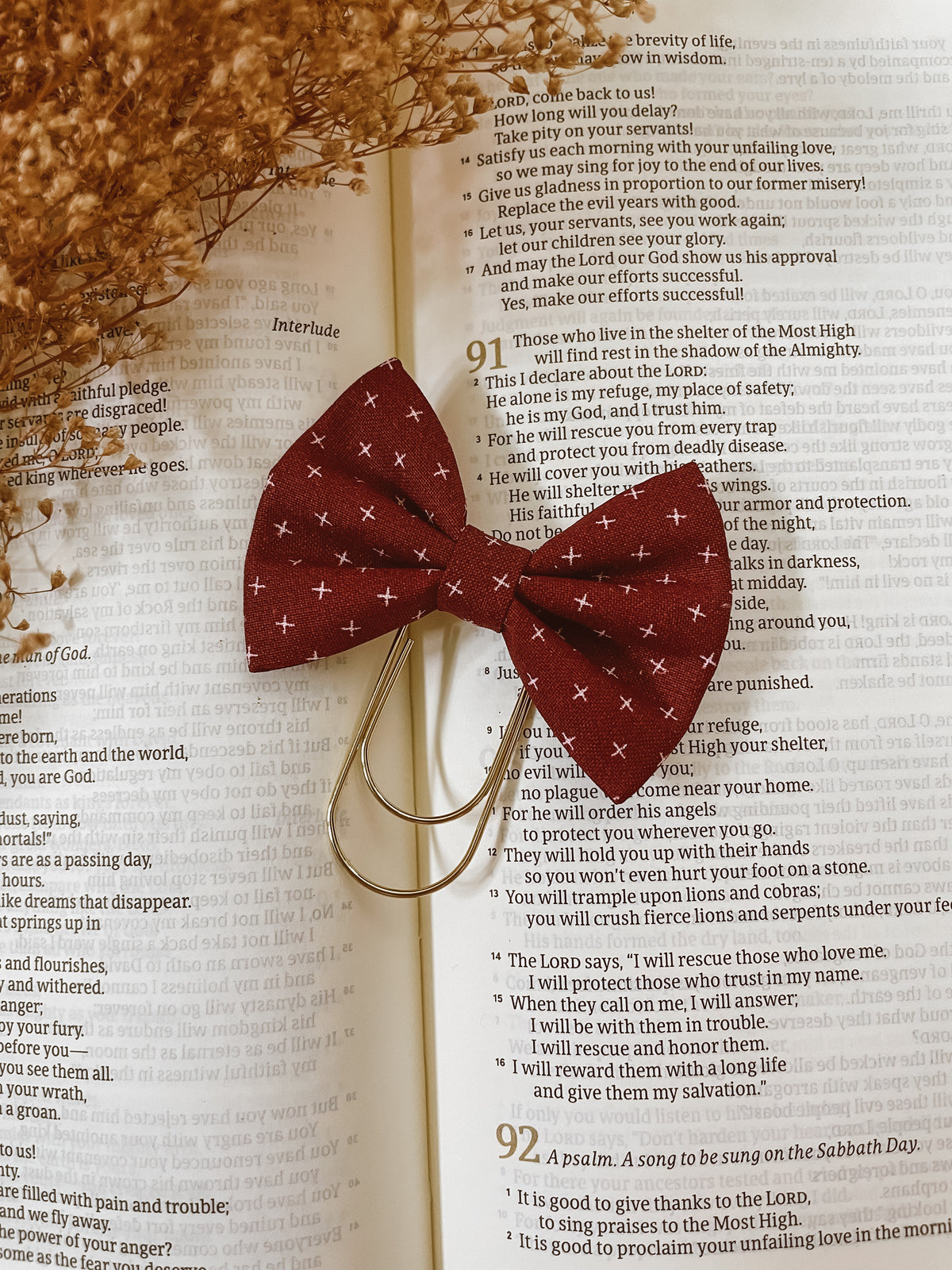 Burgundy Cross- petite bow bookmark