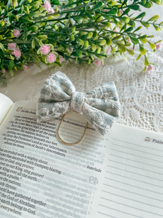 Sage Embroidered Floral- petite bow bookmark