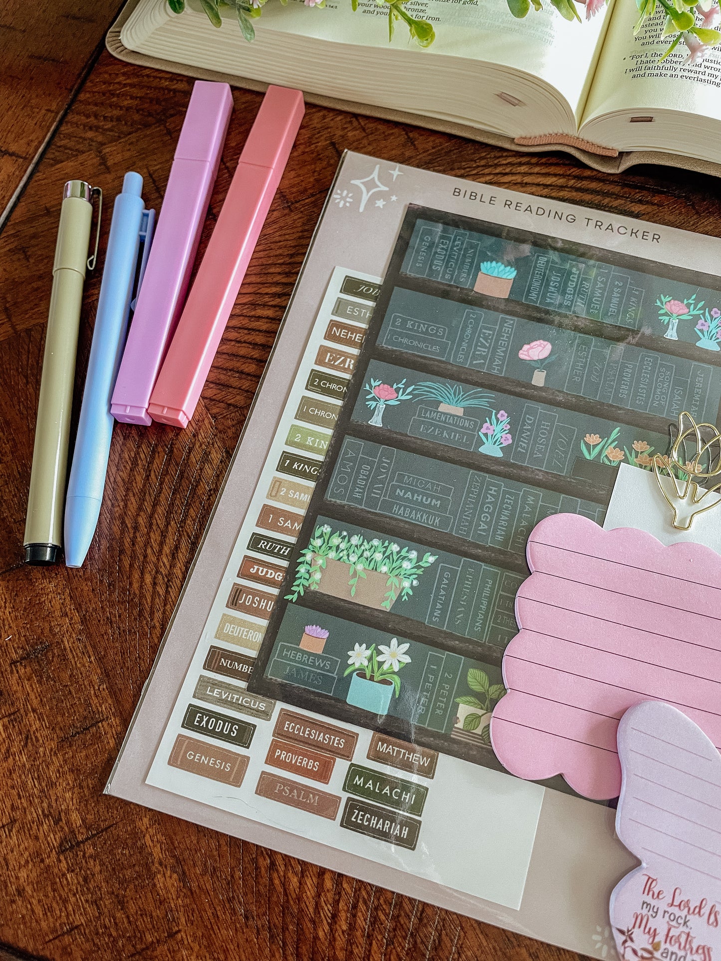 Books of the Bible Bookshelf tracker + Bible Journaling Supplies kit - Forest theme